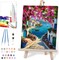 Scenery Paint by Numbers Kit for Adults – 12×16" Framed Landscape Canvas with Brushes & Wooden Easel, Flowers and Sea Oil Painting for Home Wall Decor
